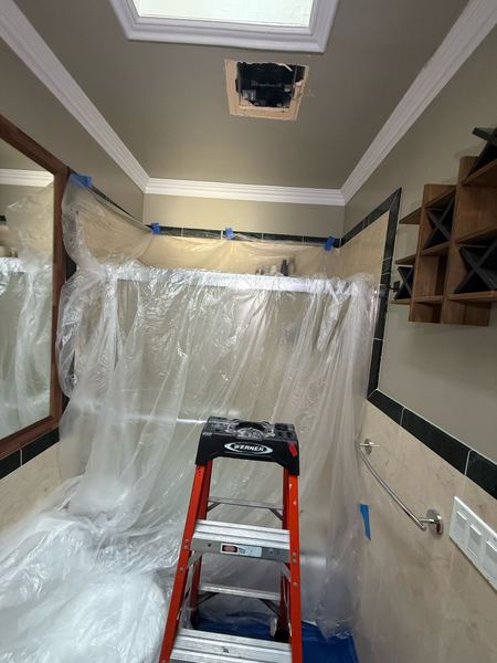Bathroom ceiling opened for a new exhaust fan (before) – Zion Electric Inc., San Leandro electrician