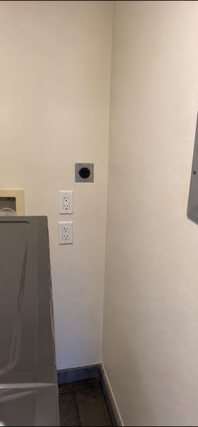New dryer outlet installed and the wall patched – Zion Electric Inc., San Leandro electrician