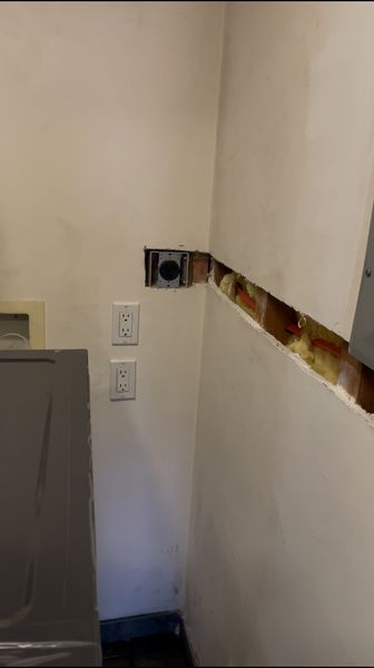 Laundry wall opened to run a new dryer circuit – Zion Electric Inc., San Leandro electrician