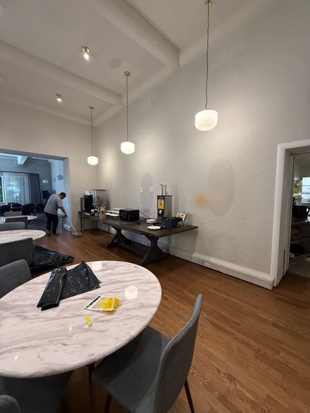 Pendant lights in the same commercial event hall β Zion Electric Inc., San Leandro electrician