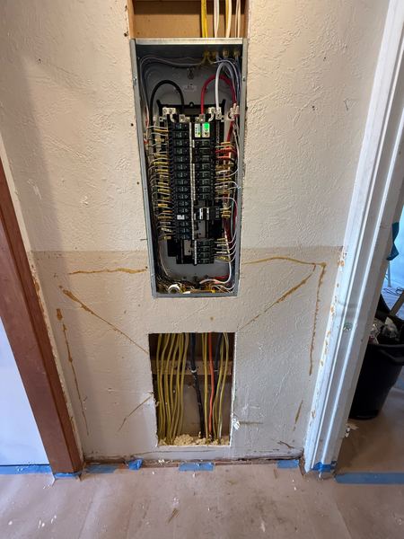 New breaker panel recessed in the wall with fresh wiring – Zion Electric Inc., San Leandro electrician